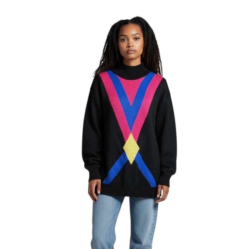Vintage 80’s Maurada Geometric Print Mock Neck Sweater